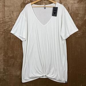 Under Armour Project Rock White V-Neck Twist Front Top Women’s 2X Loose Fit Gym